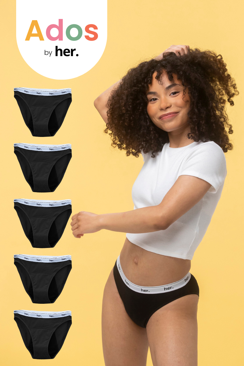 Lot de 5 Culottes menstruelles JOY Ados - BLACK ZEBRA