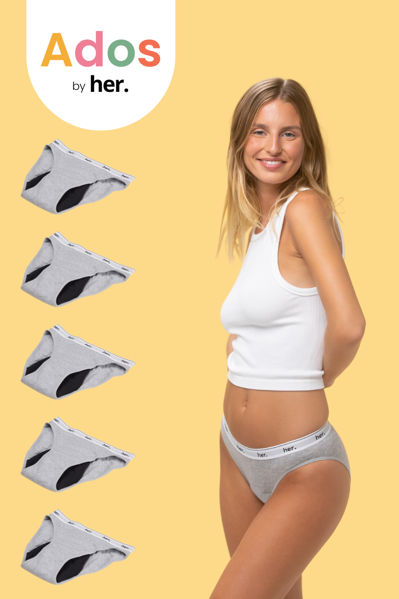 Lot de 5 Culottes menstruelles JOY Ados - LIGHT GREY
