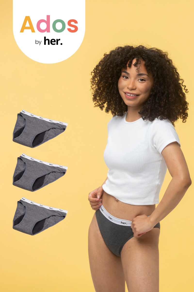 Lot de 3 Culottes menstruelles JOY Ados - ANTHRACITE GREY