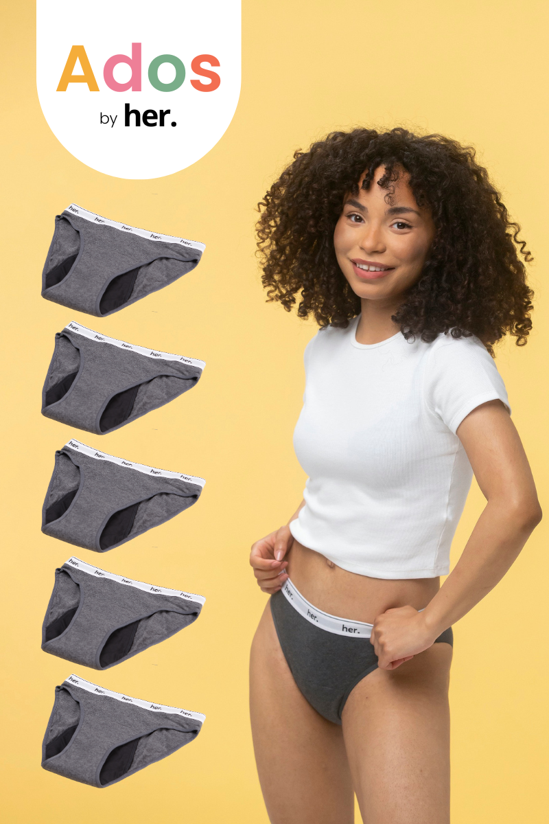 Lot de 5 Culottes menstruelles JOY Ados - ANTHRACITE GREY