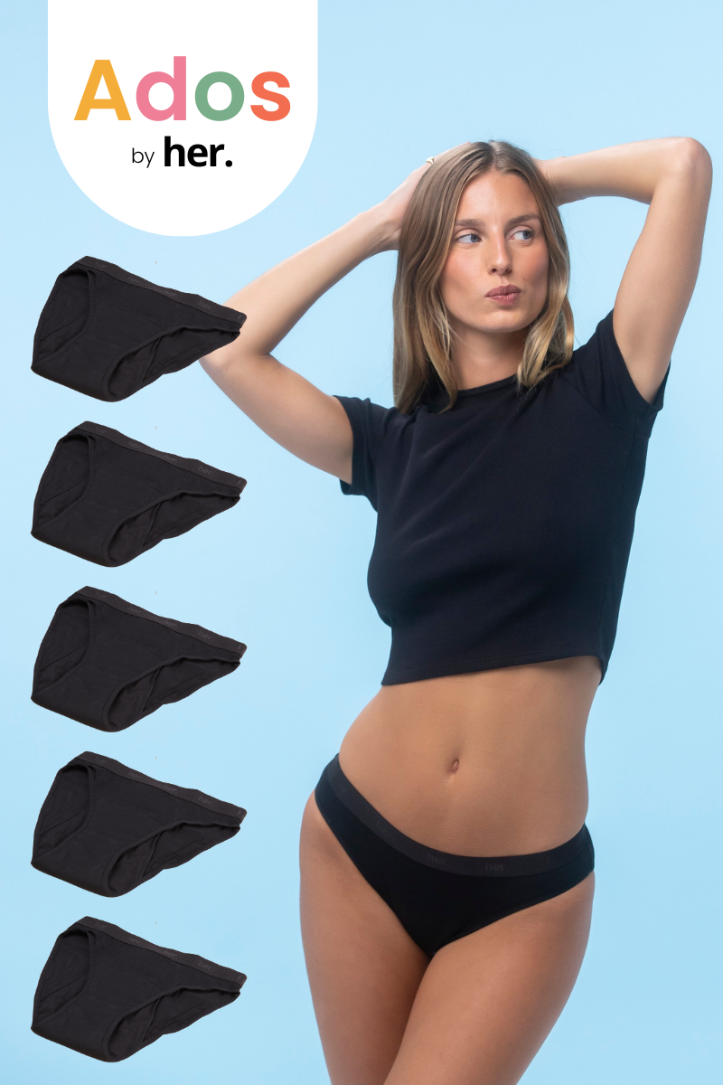 Lot de 5 Culottes menstruelles JOY Ados - BLACK ONYX