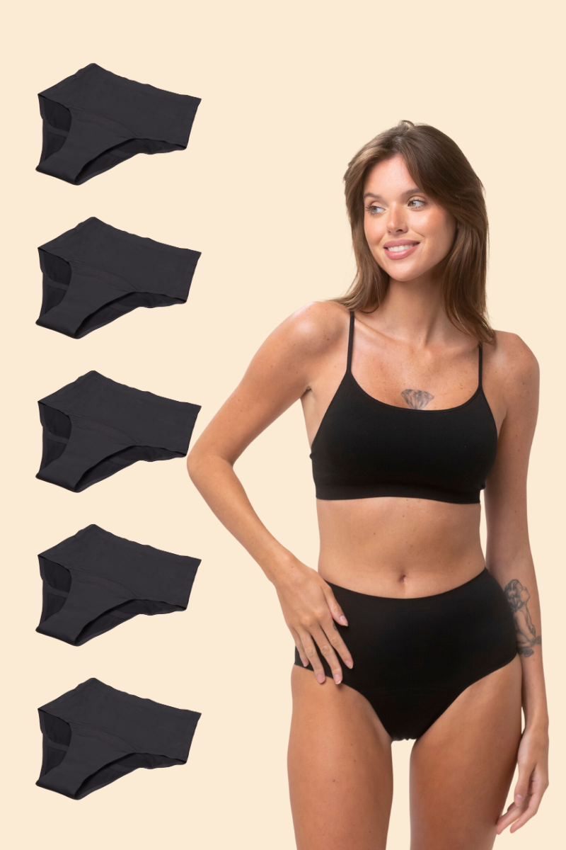 Lot de 5 Culottes menstruelles NORA - BLACK ONYX
